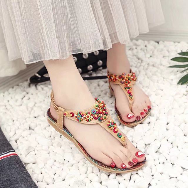 Women's Colorful Beads Flat Sandals Boho Style Open Toe - Temu