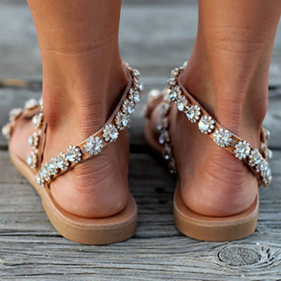 Women Sandals | "Calliope" Crystal Flat Sandals